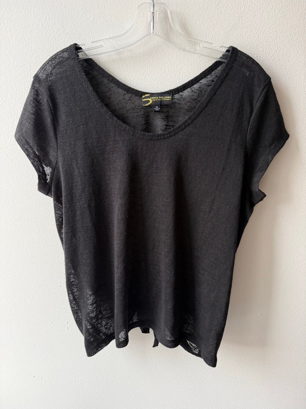 Serena Williams Black Shirt Mesh Gauze Sporty Chic Minimalist Goth Witchy Top XL